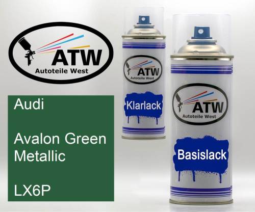 Audi, Avalon Green Metallic, LX6P: 400ml Sprühdose + 400ml Klarlack - Set, von ATW Autoteile West.